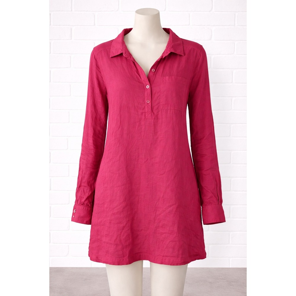 Michael Stars Linen Shirt Dress Womens Size L Pink Pockets Resort Travel